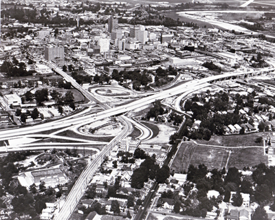 Louisiana - The Shreveport Expressway, part of Interstate Route 20, skirts the southwest edge of the city's downtown area. (Under construction when photographed.)