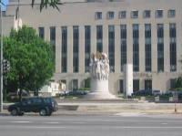 This statue of General George Meade, who commanded the Union Army at the Battle of Gettysburg, is located in front of the U.S. Court House.