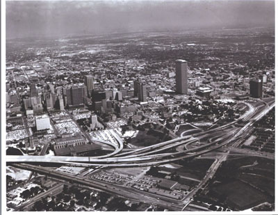 Texas - The Capitol Avenue interchange on Interstate Route 45, adjacent to downtown Houston. (The viaduct at the left was not yet open to traffic.)