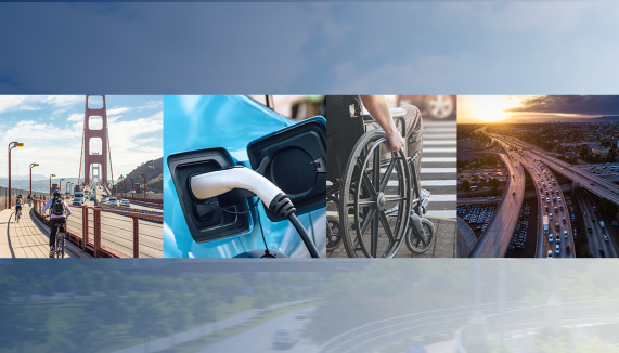 modes and aspects of transportation to be supported by the law: bridges, cycling, electric vehicles, accessibility - wheelchair at a crosswalk, highways